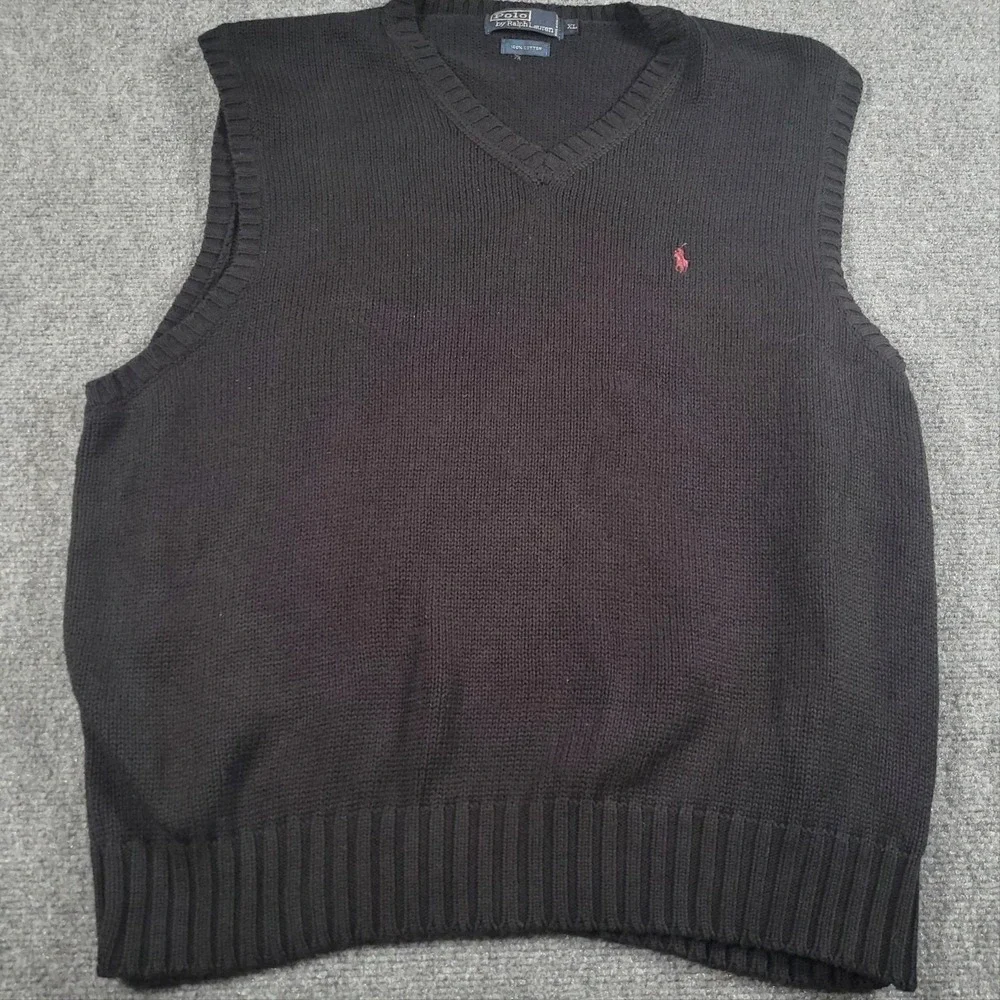 Vintage Polo Ralph Lauren Sweater Vest Mens XL Black Cotton V Neck Pony Logo